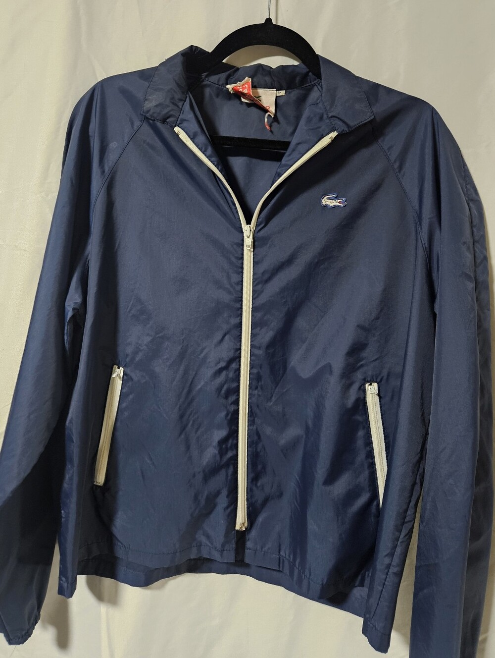 Vintage 70s/80s Alligator Lacoste Navy Blue Windbreaker with White Zippers